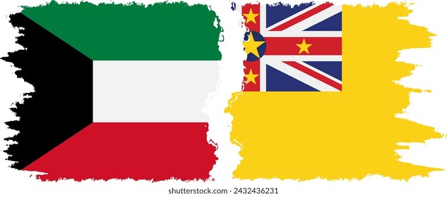 Niue and Kuwait grunge flags connection, vector