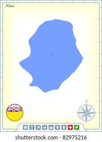 Mapa Niue con botones de bandera y asistencia y activa iconos Ilustración original