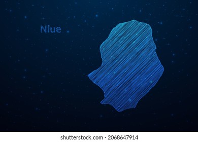 Niue map hand drawn scribble sketch.Vector map in futuristic style on dark blue space background. Vector illustration.