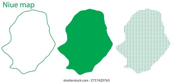 Niue Map Vektor Set, Südpazifik Ozean Umriss Silhouette gepunktete grüne Formen, Niue Land Infografik Vorlage, bearbeitbare EPS Niue Geografie