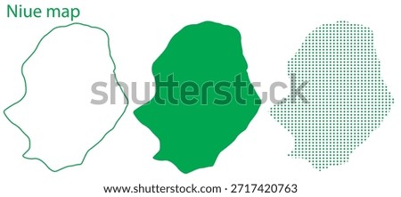 Niue Map Vector Set, South Pacific Ocean Outline Silhouette Dotted Green Shapes, Niue Country Infographic Template, Editable EPS Niue Geography