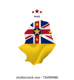 Niue map with waving flag. Vector illustration.