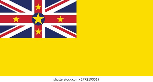 Niue national flag accurate vector illustration. bright yellow ensign with union jack in canton and four small stars surrounding central large star in blue disk, symbol of south pacific island.