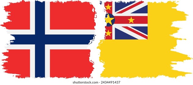 Niue and Norwegian grunge flags connection, vector