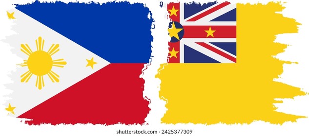 Niue and Philippines grunge flags connection, vector