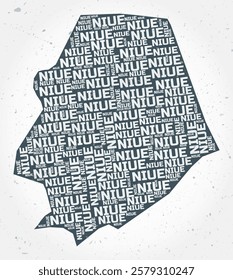 Niue regions word clouds. Country shape on textured background. Niue design in typographic style. Vibrant vector illustration.