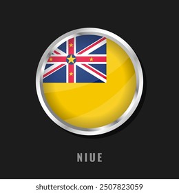 Bandera nacional con marco redondo de Niue. Bandera circular brillante de Niue.