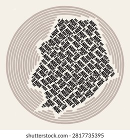 Niue Round Poster. Typography style image of Country. Regions word clouds of Niue. Vintage image design with scratch texture.