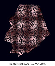 Niue, shape of the country built of colored cells. Digital style map of Niue on a dark background. Small size square blocks. Modern vector illustration.