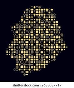 Niue, shape of the country built of colored cells. Digital style map of Niue on a dark background. Large size circle blocks. Plain vector illustration.