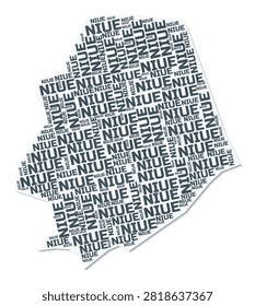 Niue shape text cloud. Country border with shadow on white background. Niue with regions division in vintage gazette style. Trending vector illustration.