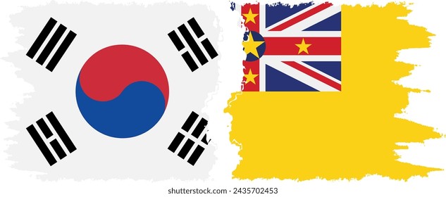 Niue and South Korea grunge flags connection, vector