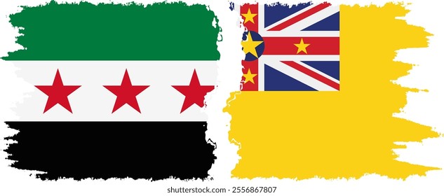 Niue and Syrian Revolution grunge flags connection, vector