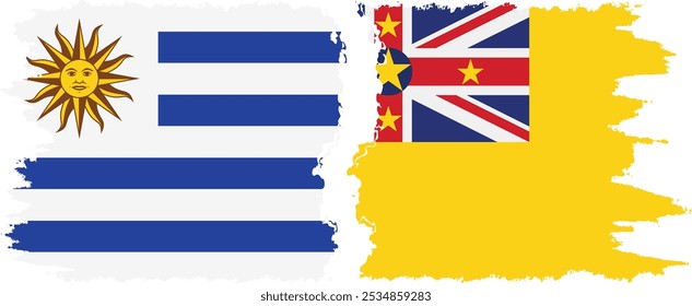 Conexión de banderas grunge de Niue y Uruguay, Vector