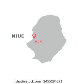 Ilustración del mapa de Vector de Niue, silueta del mapa del país con la marca de la ciudad capital de Niue en el interior. Ilustración de la versión llena aislada sobre fondo blanco