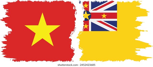 Niue and Vietnam grunge flags connection, vector