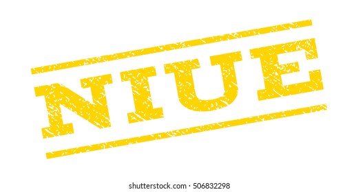Niue watermark stamp. Text caption between parallel lines with grunge design style. Rubber seal stamp with dirty texture. Vector yellow color ink imprint on a white background.