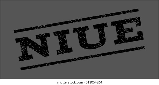 Niue watermark stamp. Text caption between parallel lines with grunge design style. Rubber seal stamp with dust texture. Vector black color ink imprint on a gray background.