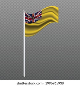 Niue waving flag on metal pole. Vector illustration.