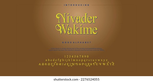 Nivader Wakime font alphabet. Typography typeface uppercase lowercase and number. vector illustration