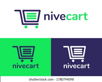 Diseño del logotipo de Nive Cart con estilo plano. Representando compras, carritos, carritos, etc. Este logotipo es adecuado para empresas de comercio electrónico, mercado y minoristas.