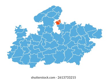 Niwari District Map Highlighted on Madhya Pradesh State Map