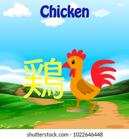 Niwatori Japanese Kanji Name, Japan Language Word Alphabet Animal Vector, Meaning The Chicken.