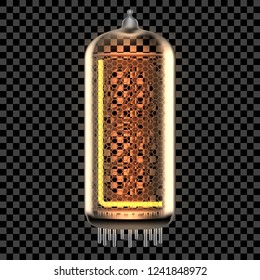 Nixie tube indicator lamp with letter L lit up, as retro-styled alphabet, includes transparency. Vector illustration.