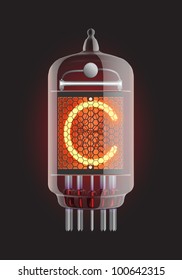 Nixie tube indicator. Letter "C" from retro, Transparency guaranteed. Vector illustration.