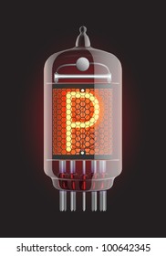 Nixie tube indicator. Letter "P" from retro, Transparency guaranteed. Vector illustration.