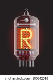 Nixie tube indicator. Letter "R" from retro, Transparency guaranteed. Vector illustration.