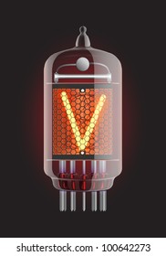 Nixie tube indicator. Letter "V" from retro, Transparency guaranteed. Vector illustration.