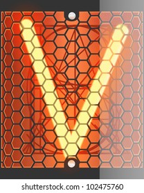 Nixie tube indicator. Letter "V" from retro, Transparency guaranteed. Vector illustration.