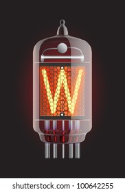 Nixie tube indicator. Letter "W" from retro, Transparency guaranteed. Vector illustration.