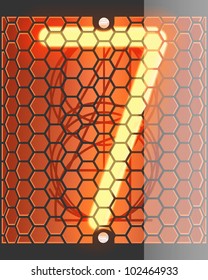 Nixie tube indicator. The number seven of retro, Transparency guaranteed. Vector illustration.