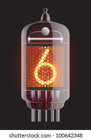Nixie tube indicator. The number six of retro, Transparency guaranteed. Vector illustration.