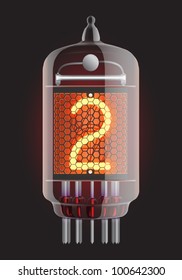 Nixie tube indicator. The number two of retro, Transparency guaranteed. Vector illustration.