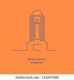 Nizami Mausoleum vector illustration of famous building. Ganja, Azerbaijan