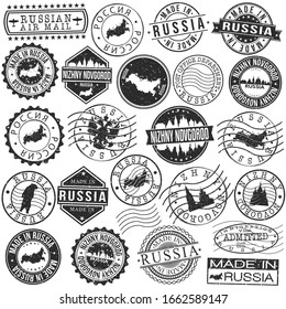 Nizhny Novgorod Oblast, Russia Set of Stamp. Vector Art Postal Passport Travel Design. Travel and Business Seals.