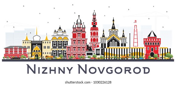Nizhny Novgorod Russia City Skyline with Color Buildings Isolated on White Background. Vector Illustration. Business Travel Concept with Historic Architecture. Nizhny Novgorod Cityscape with Landmarks
