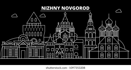 Nizhny Novgorod silhouette skyline. Russia - Nizhny Novgorod vector city, russian linear architecture. Nizhny Novgorod travel illustration, outline landmarks. Russia flat icon, russian line banner