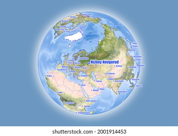 Nizhny Novgorod-Russia is shown on vector globe map. The map shows Nizhny Novgorod-Russia 's location in the world.