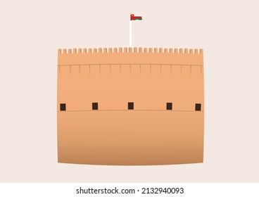 Nizwa Fort in Oman, vector illustration 