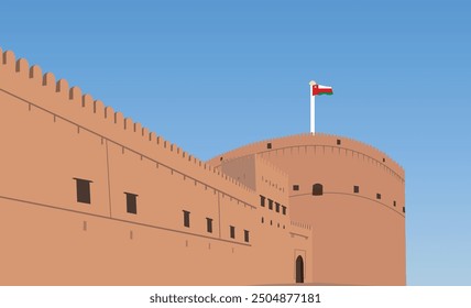 Nizwa fort vector art, Nizwa city, Oman