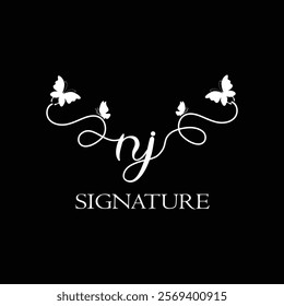 NJ Handwritten initial letter, NJ simple signature vector logo with butterfly shape variation, beauty, photography letter logo design. N J