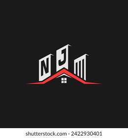 NJ Initial Construction Real Estate Home Logo Design Vector
