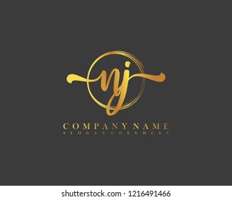 NJ initial handwriting logo circle template vector