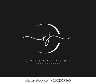 NJ initial handwriting logo template vector
