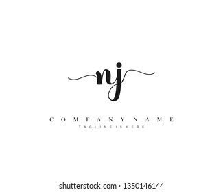 NJ initial handwriting logo template with luxury color vector