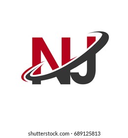 NJ initial logo company name colored red and black swoosh design, isolated on white background. vector logo for business and company identity.